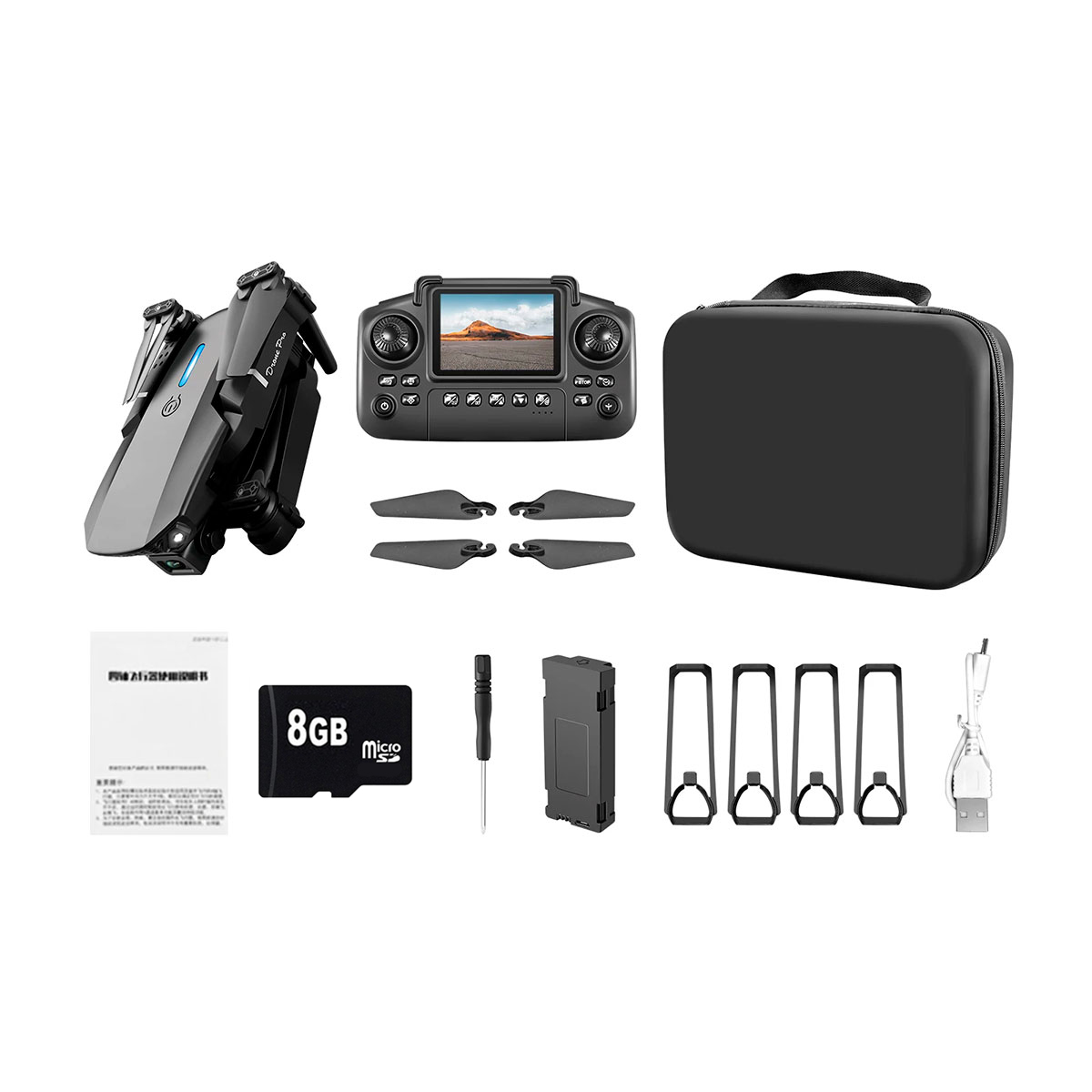 DRONE E88 CON PANTALLA CONTROL REMOTO + WIFI DOBLE CAMARA + ESTUCHE