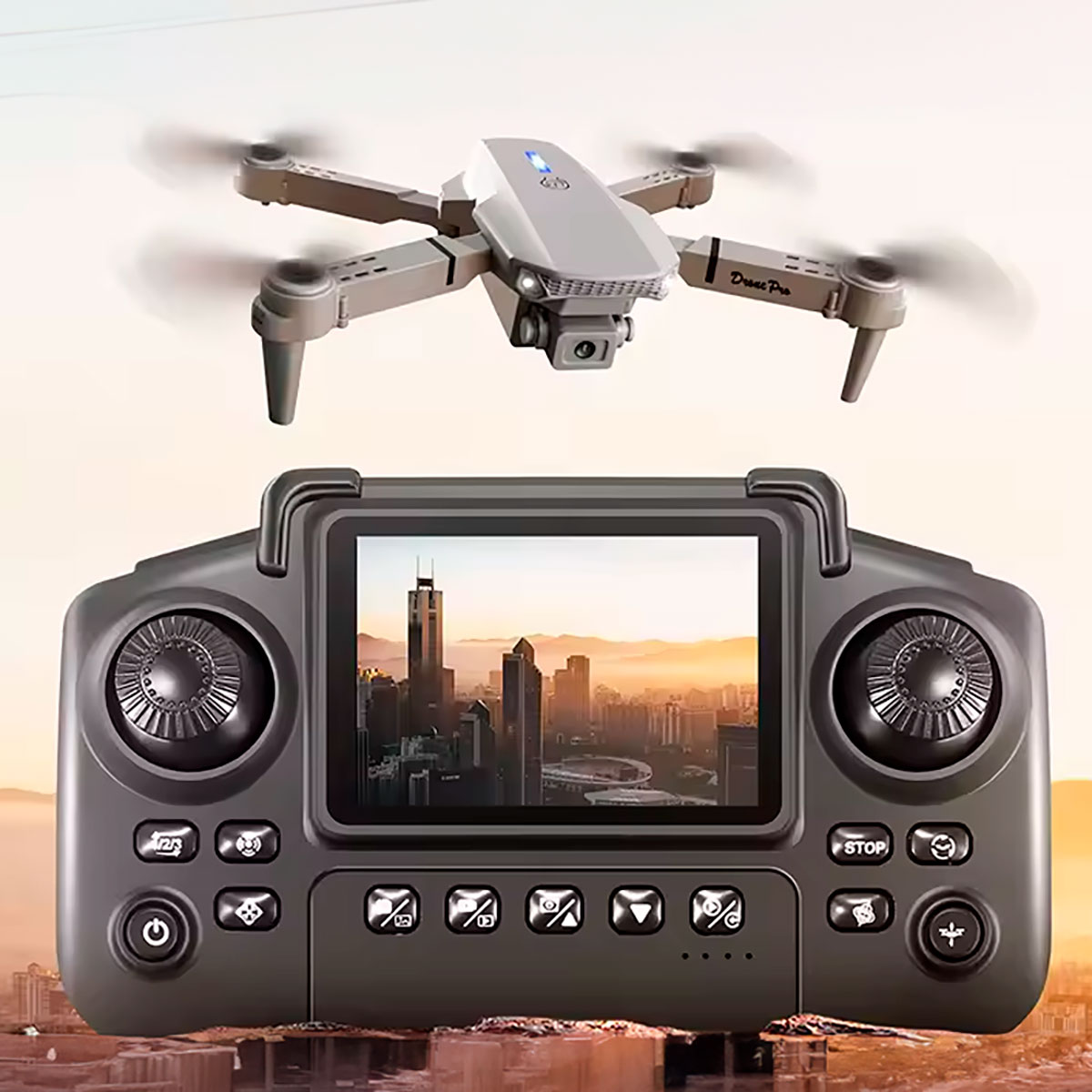 DRONE E88 CON PANTALLA CONTROL REMOTO + WIFI DOBLE CAMARA + ESTUCHE