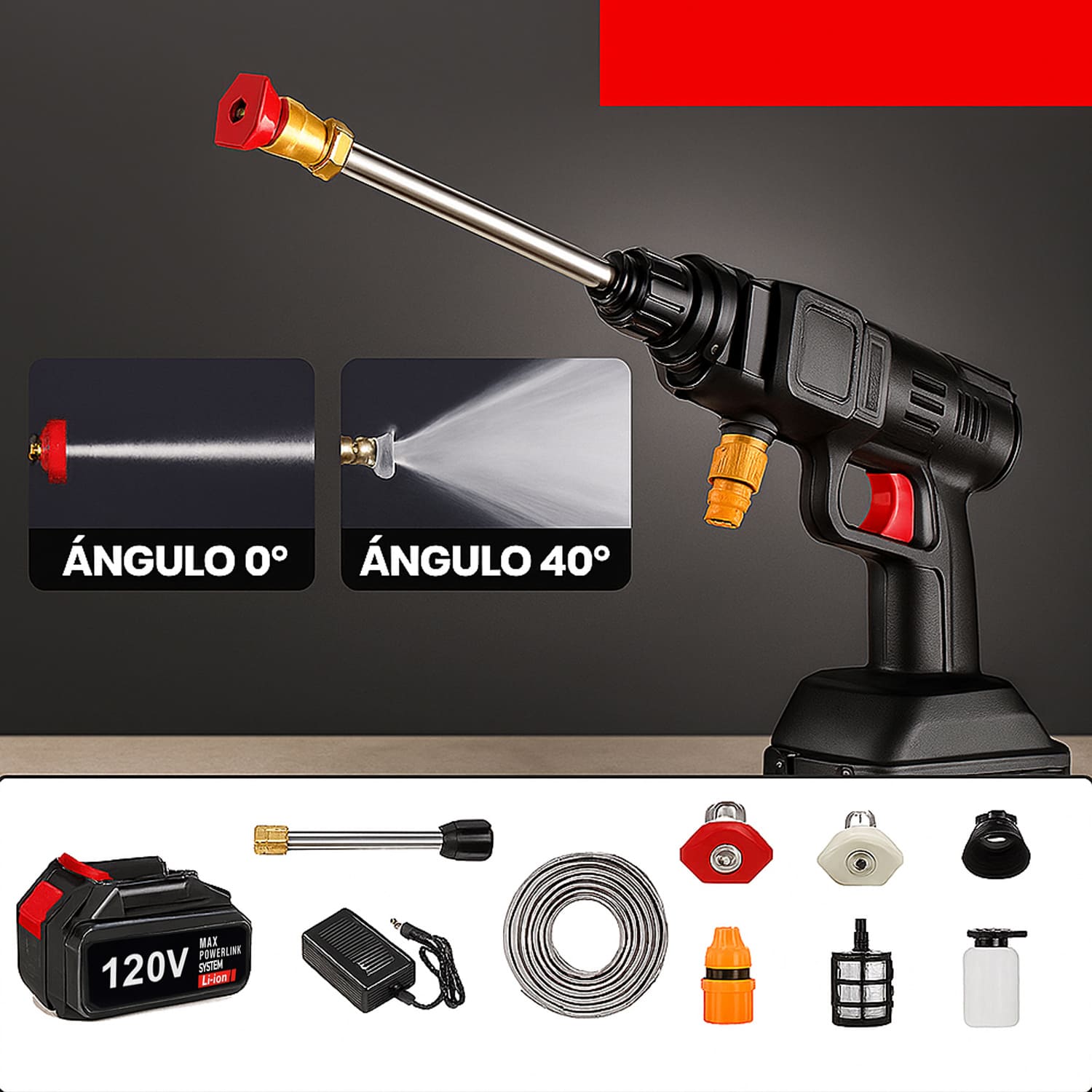 PISTOLA DE AGUA   INALAMBRICA - HIDROLAVADORA CON BATERÍA RECARGABLE 120V REALES - 4
