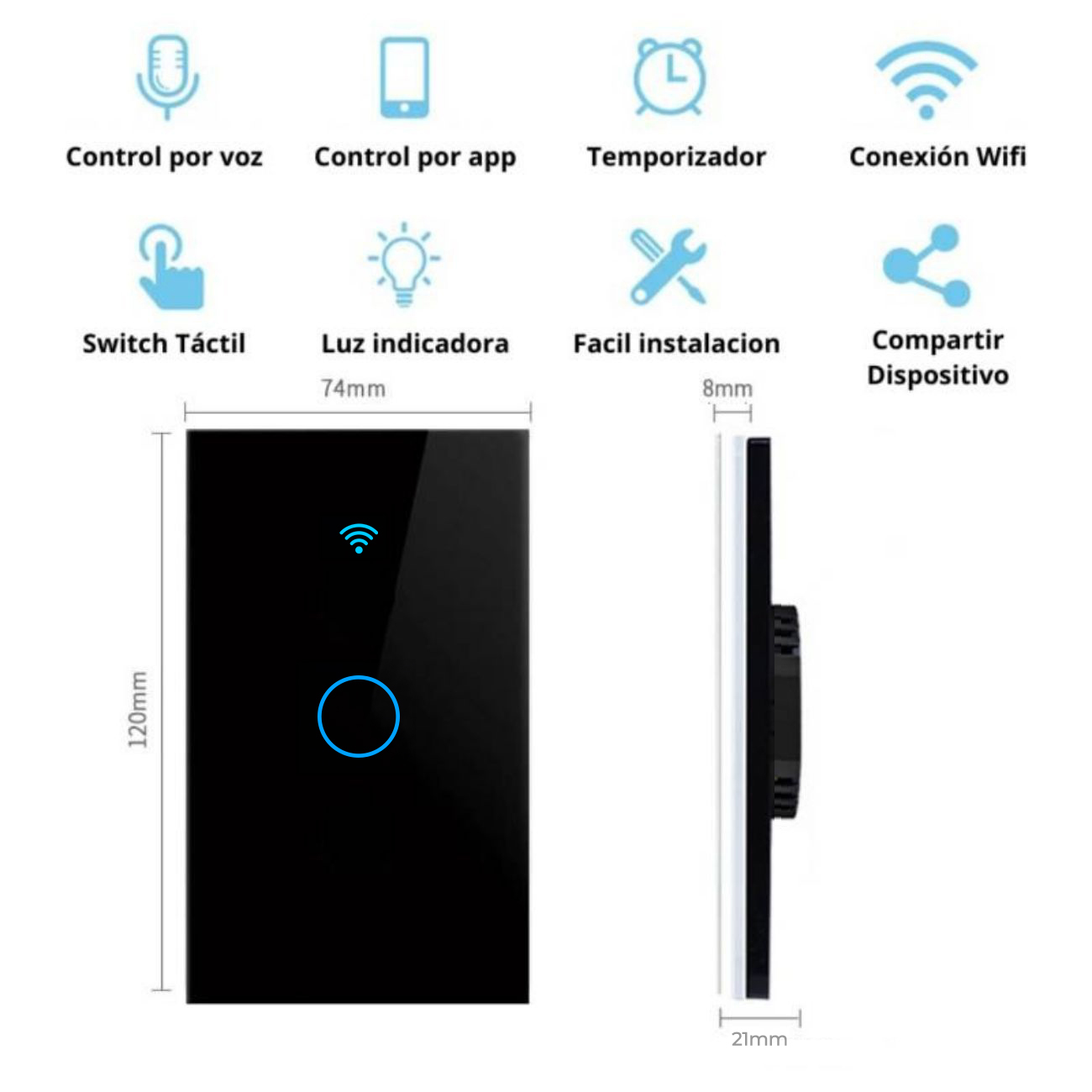 INTERRUPTOR DE PARED WIFI 1 TOMA - SIN NEUTRO - INCLUYE CAPACITOR - ALEXA Y GOOGLE - 2