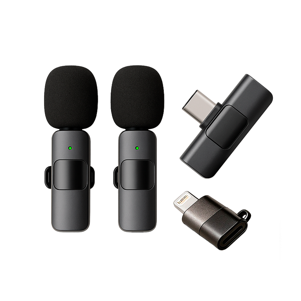 MICROFONO INALAMBRICO M20 DE SOLAPA DUAL PARA CELULARES IPHONE O TIPO C 2 EN 1 - 1