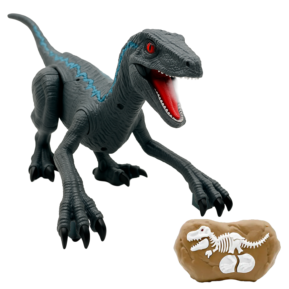 DINOSAURIO VELOCIRAPTOR CONTROL REMOTO LUZ SONIDO HUMO - 1