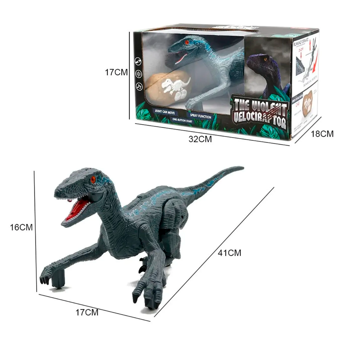 DINOSAURIO VELOCIRAPTOR CONTROL REMOTO LUZ SONIDO HUMO - 4