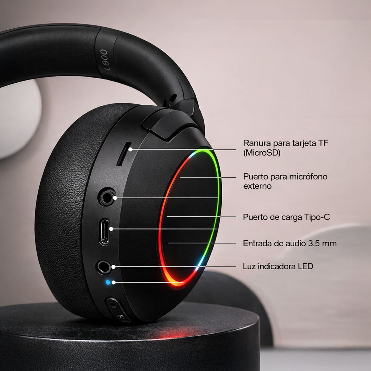 AUDIFONOS GAMER INALAMBRICOS BLUETOOTH CON MICROFONO LUZ RGB - 2