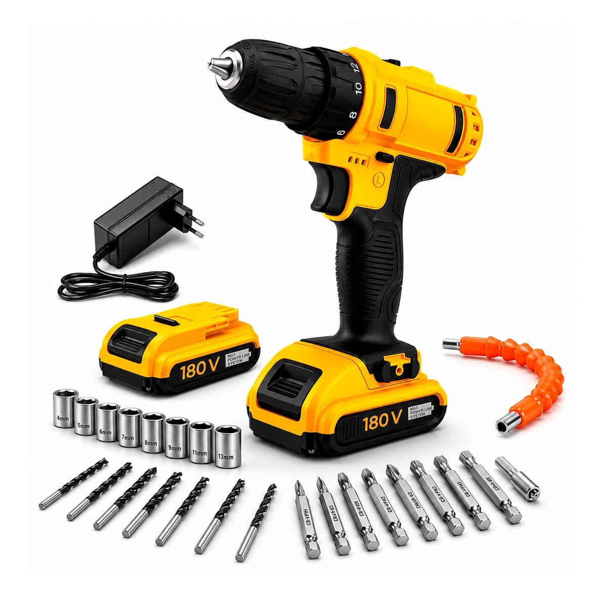 TALADRO ATORNILLADOR 180V INALAMBRICO DESTORNILLADOR CON ESTUCHE - 2