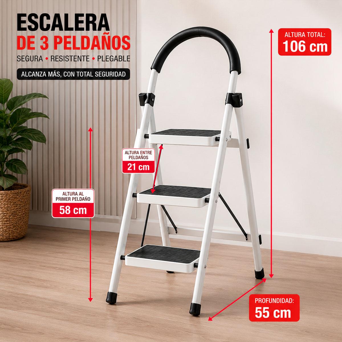 ESCALERA PLEGABLE 3 PASOS RESISTENTE Y ANTIDESLIZANTE HASTA 120 - 2