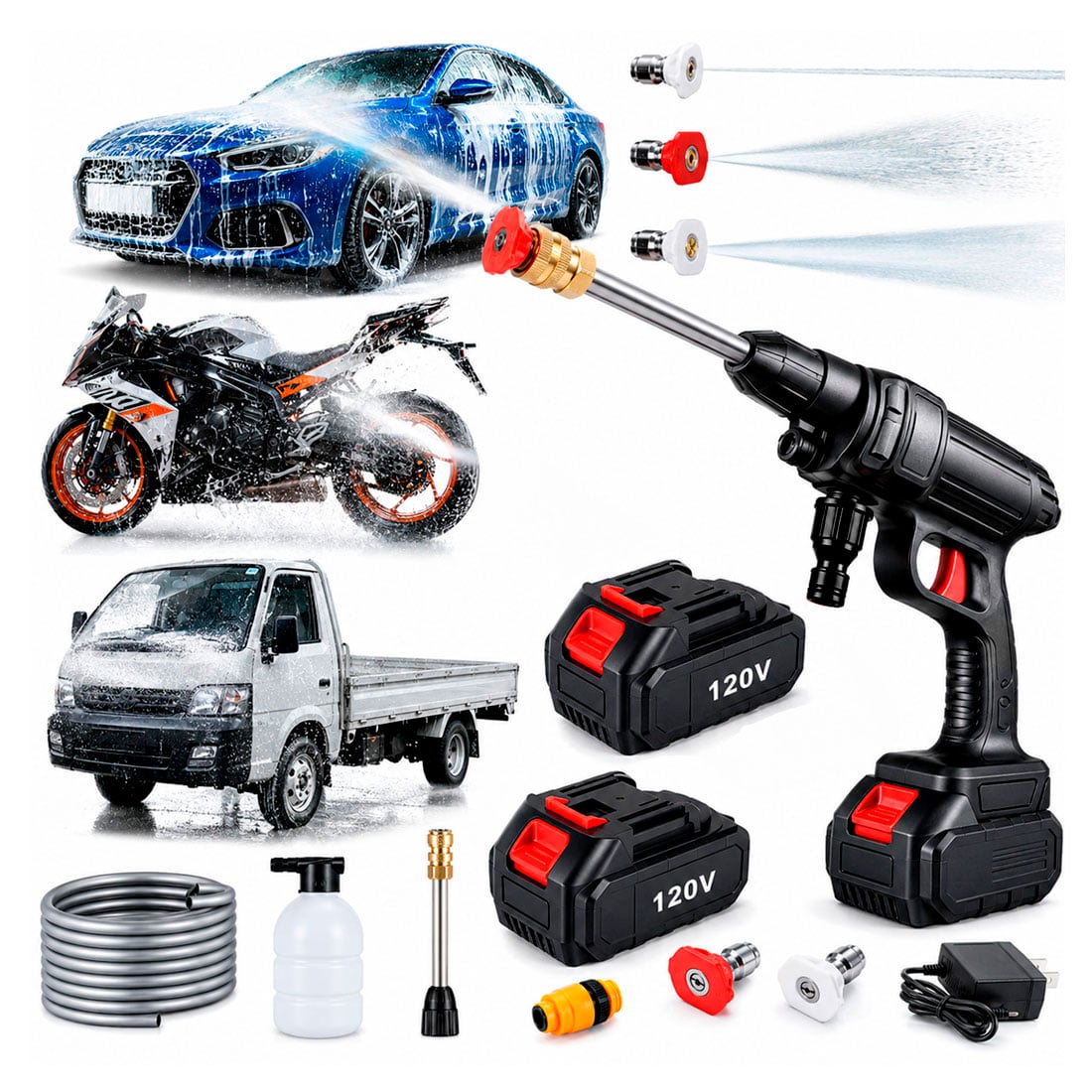 HIDROLAVADORA INALÁMBRICA 120V CON 2 BATERÍAS PARA AUTO - 1