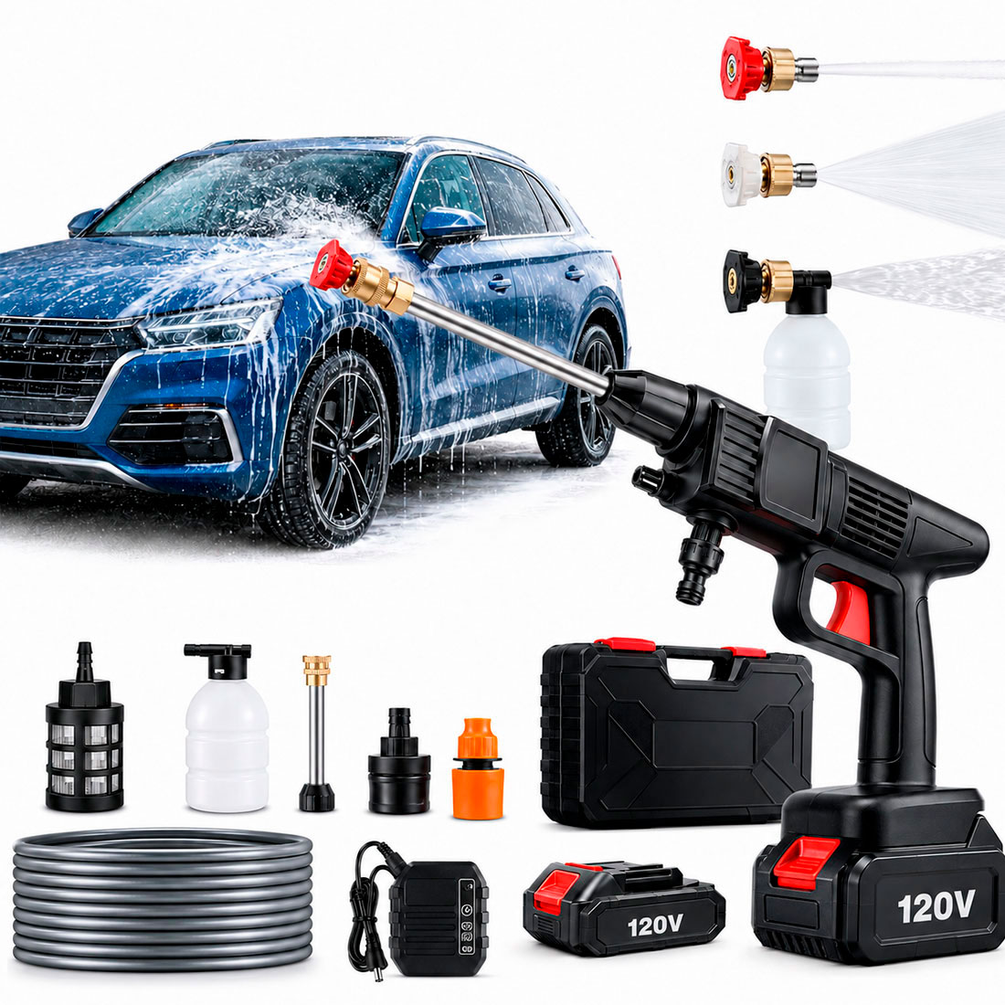 HIDROLAVADORA INALÁMBRICA 120V CON 2 BATERÍAS PARA AUTO - 3