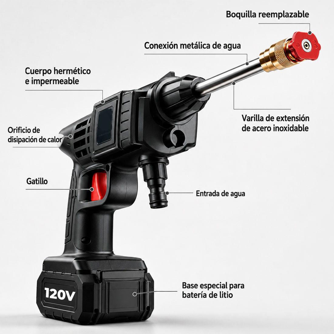 HIDROLAVADORA INALÁMBRICA PORTÁTIL CON BATERÍA 120V - 4