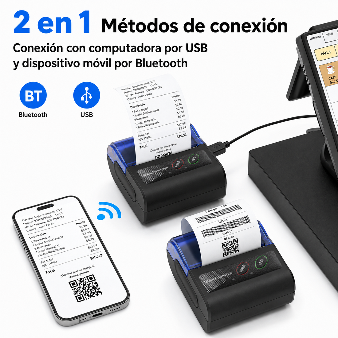 IMPRESORA TÉRMICA 58 MM BLUETOOTH USB PARA CELULAR Y PC - 5