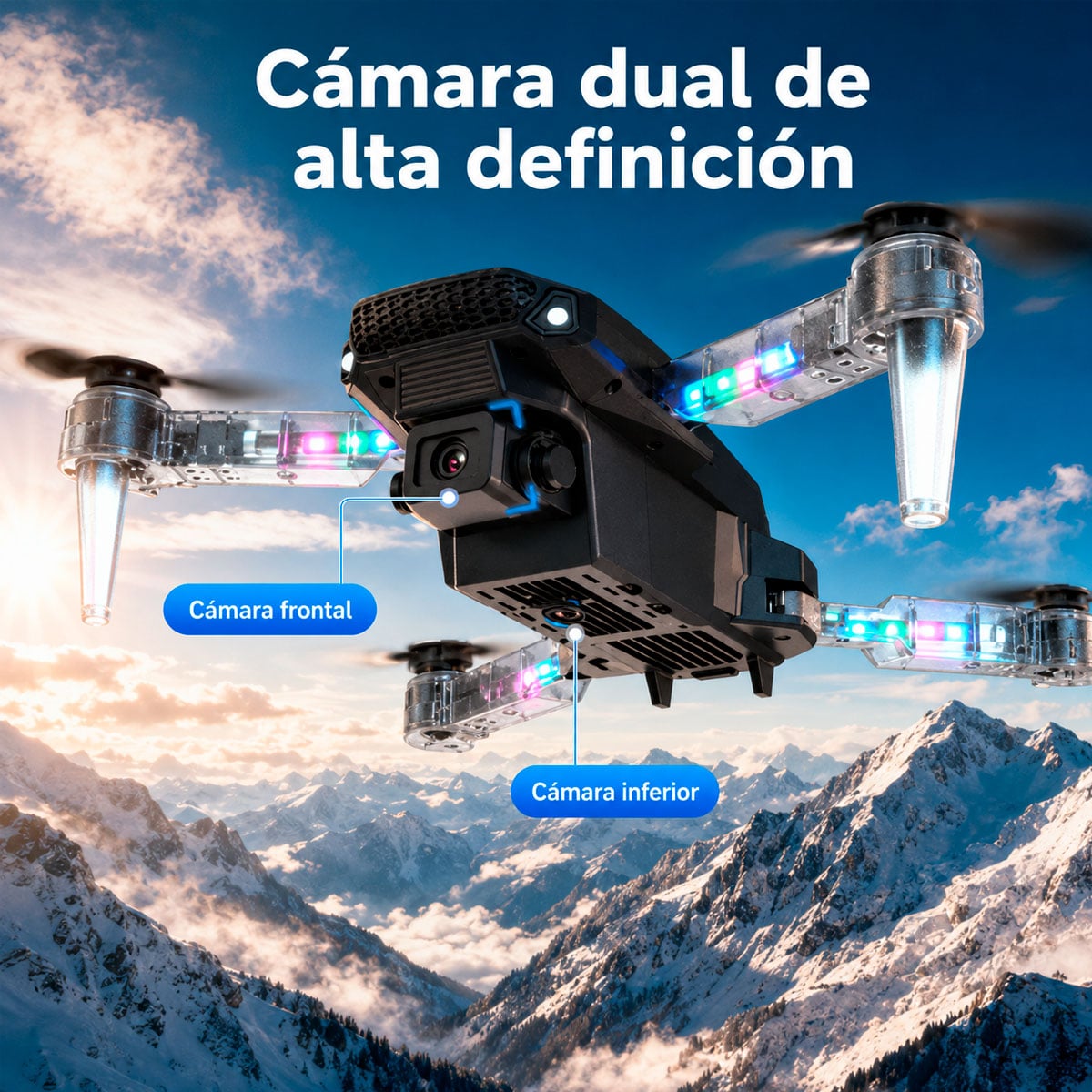 DRON E88 RGB WIFI DOBLE CAMARA 4K + ESTUCHE - 5