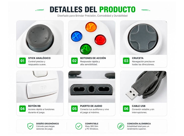 MANDO XBOX 360 Y PC CONEXIÓN USB - 5