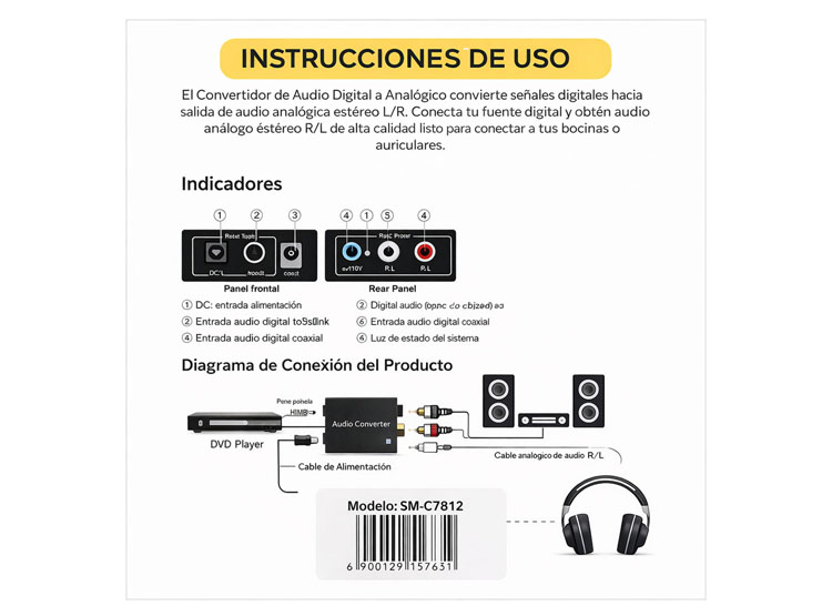 ADAPTADOR CONVERTIDOR DE AUDIO DIGITAL A ANALÓGICO RCA COAXIAL - 4