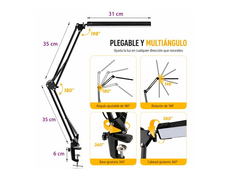LAMPARA DE ESCRITORIO ARTICULADA LED USB LUZ CALIDA Y FRIA - 2