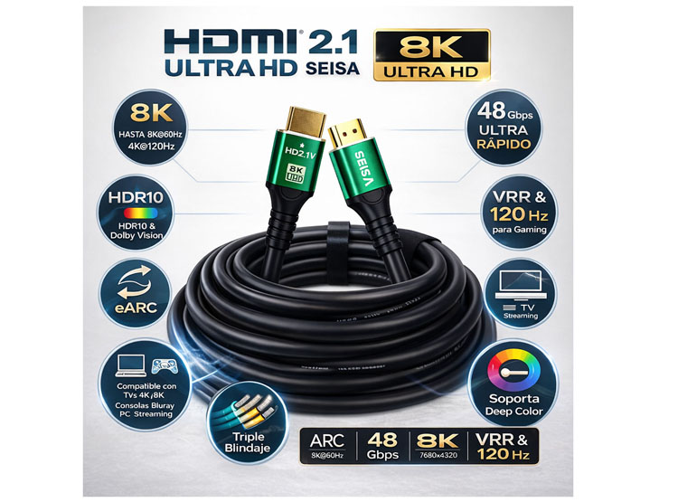 CABLE HDMI 2.1 ULTRA 8K HD HDR ALTA VELOCIDAD DE 5 METROS - 5