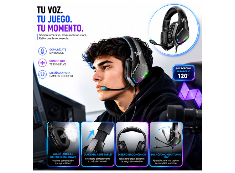 AURICULARES AUDIFONOS HEADSET RGB BLACK KOTION EACH G5000 - 2