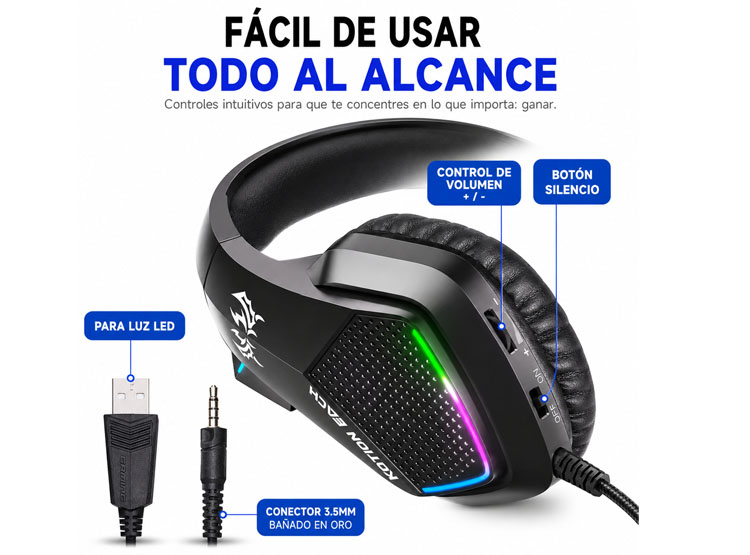 AURICULARES AUDIFONOS HEADSET RGB BLACK KOTION EACH G5000 - 3