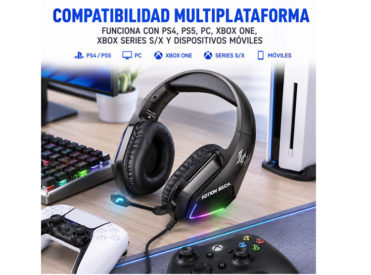 AURICULARES AUDIFONOS HEADSET RGB BLACK KOTION EACH G5000 - 6