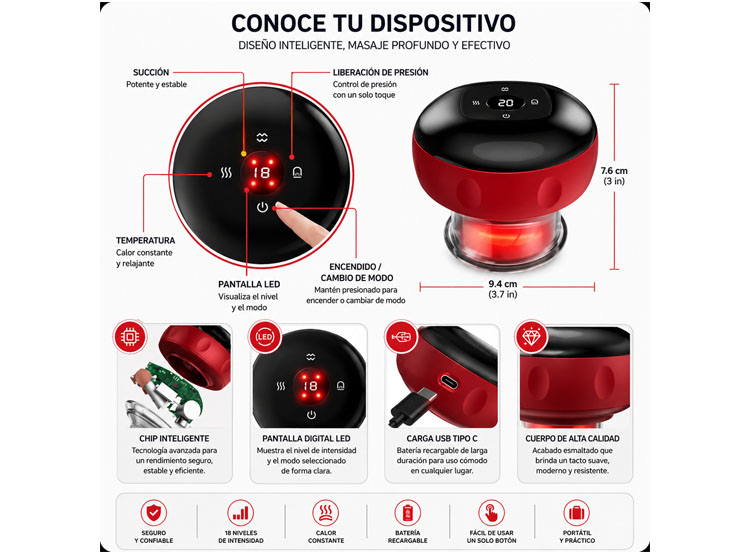 VENTOSA ELECTRICA INTELIGENTE RECARGABLE CON CALOR Y NIVELES DE MASAJE - 3
