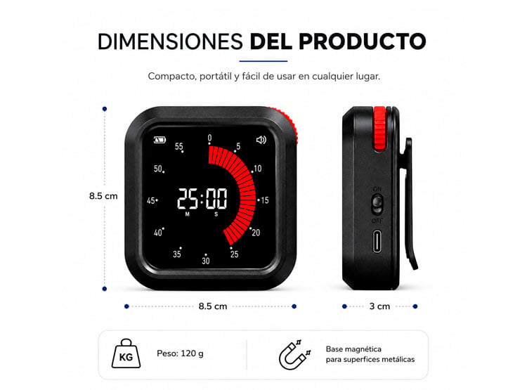 POMODORO DIGITAL INTELIGENTE CON PANTALLA LED PARA PRODUCTIVIDAD Y ENFOQUE - 3