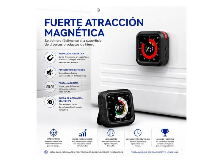 POMODORO DIGITAL INTELIGENTE CON PANTALLA LED PARA PRODUCTIVIDAD Y ENFOQUE - 4
