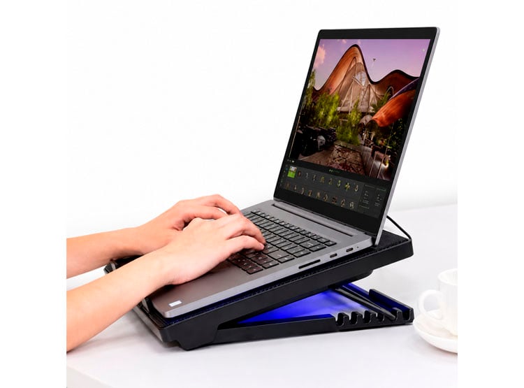 BASE SOPORTE PARA LAPTOP NOTEBOOK HASTA 17' CON DOBLE VENTILACIÓN COOLER LED AZUL - 1