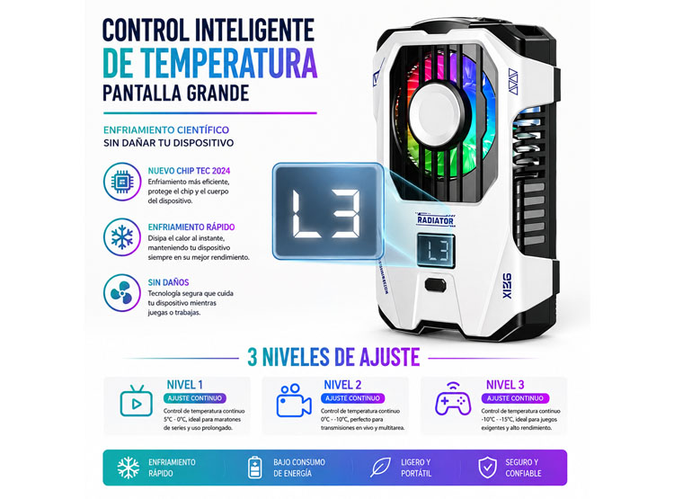 COOLER VENTILADOR PARA TELÉFONO INALÁMBRICO RECARGABLE ENFRIAMIENTO RÁPIDO - 2