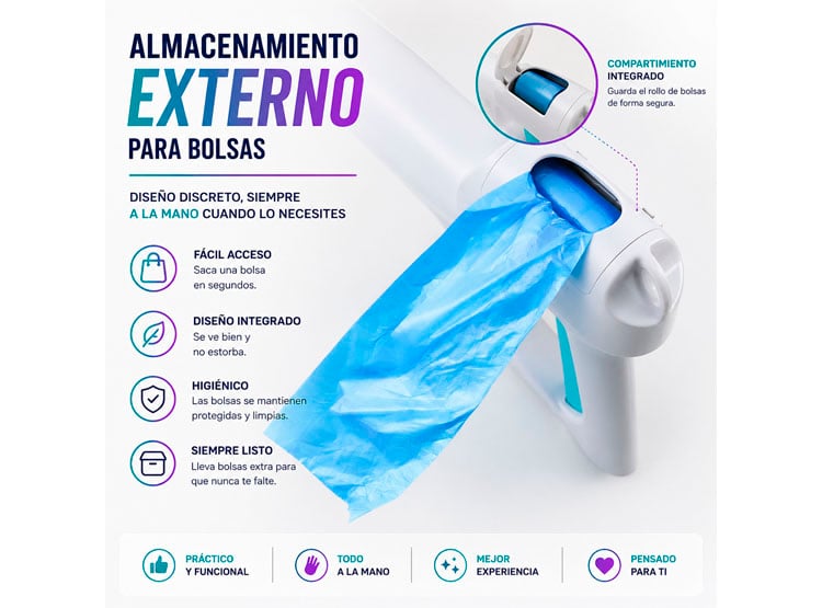 RECOGEDOR DE DESECHOS PARA PERROS MASCOTAS CON BOLSAS DESECHABLES - 3