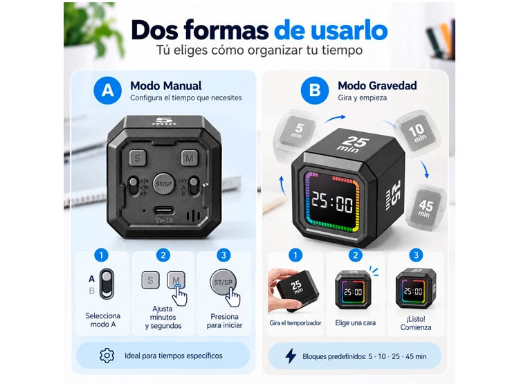 POMODORO DIGITAL INTELIGENTE CON PANTALLA LED PARA PRODUCTIVIDAD Y ENFOQUE CON SENSOR - 2