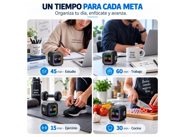 POMODORO DIGITAL INTELIGENTE CON PANTALLA LED PARA PRODUCTIVIDAD Y ENFOQUE CON SENSOR - 5