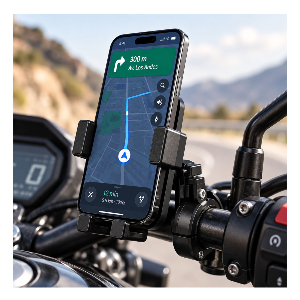 SOPORTE PARA CELULAR DE MOTO Y BICICLETA AJUSTABLE PARA MANILLAR - 2