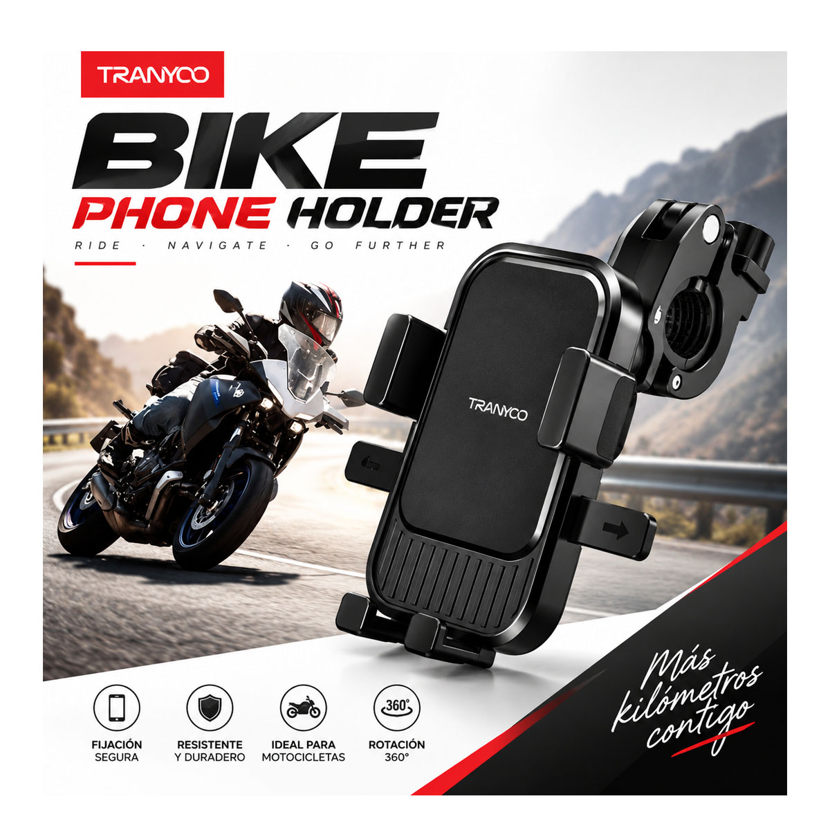 SOPORTE PARA CELULAR DE MOTO Y BICICLETA AJUSTABLE PARA MANILLAR - 7