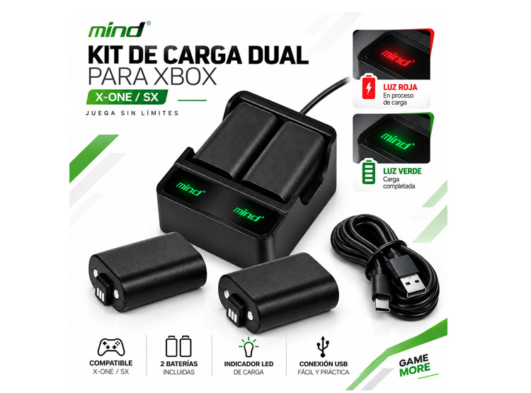 KIT DE CARGA DUAL XBOX ONE Y SERIES X/S CON 2 BATERIAS RECARCABLES - 5