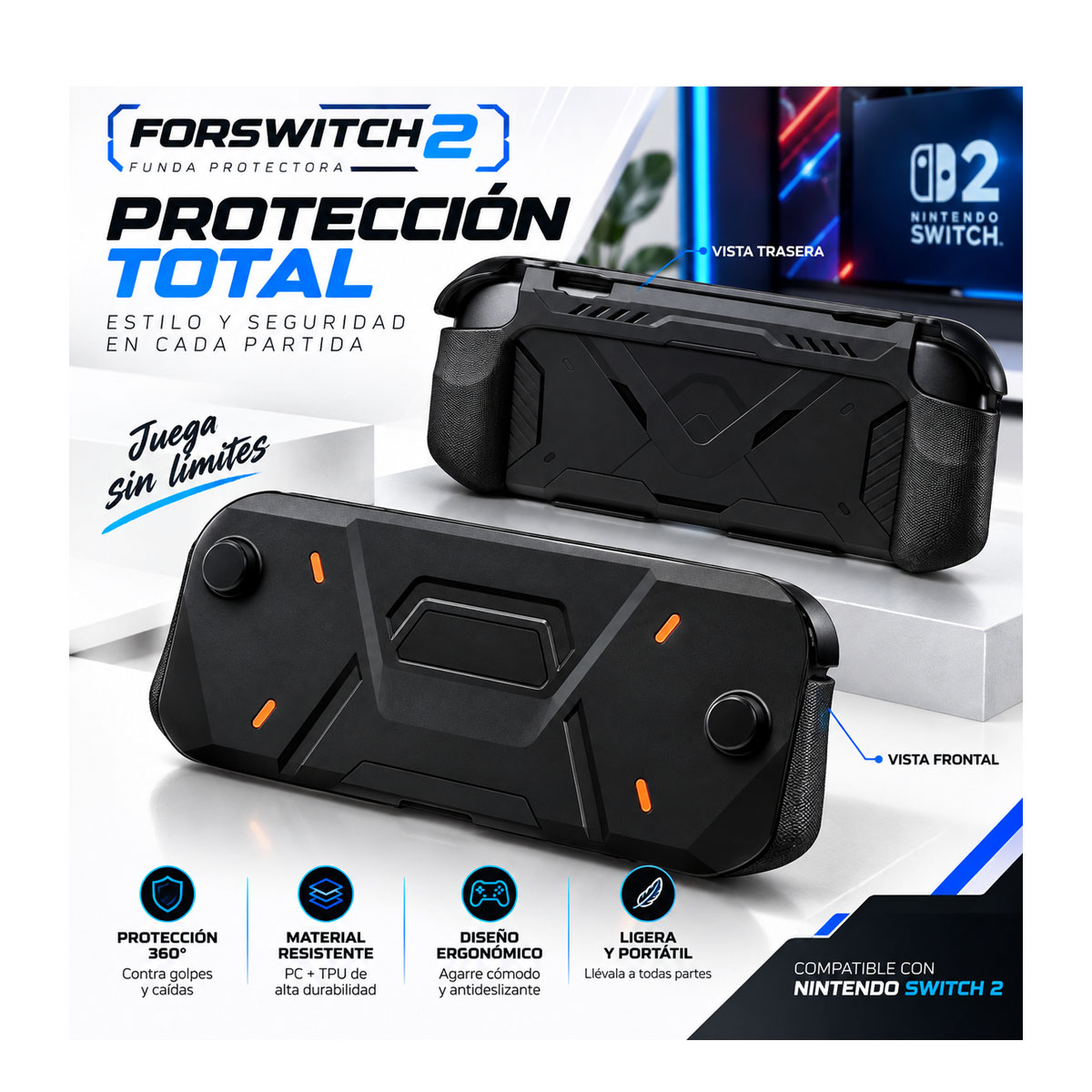 FUNDA PROTECTORA PARA NINTENDO SWITCH 2 ESTILO ARMOR DOBLE CAPA - 2