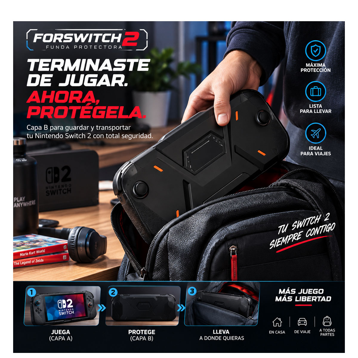 FUNDA PROTECTORA PARA NINTENDO SWITCH 2 ESTILO ARMOR DOBLE CAPA - 8
