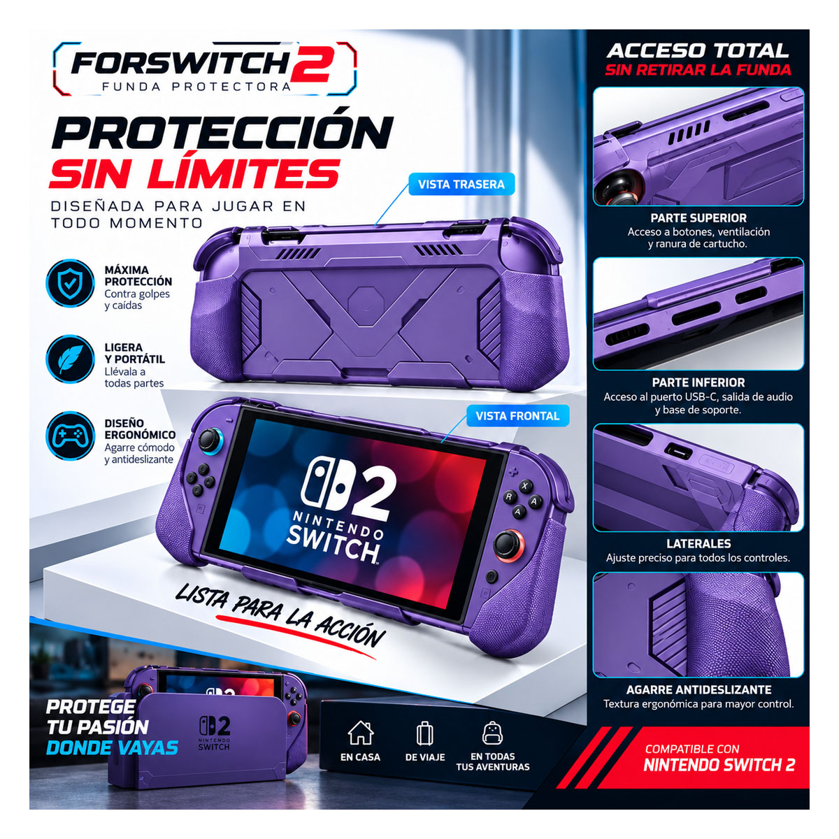 CASE PROTECTOR PARA NINTENDO SWITCH 2 FUNDA DE PROTECCIÓN DUAL - 2
