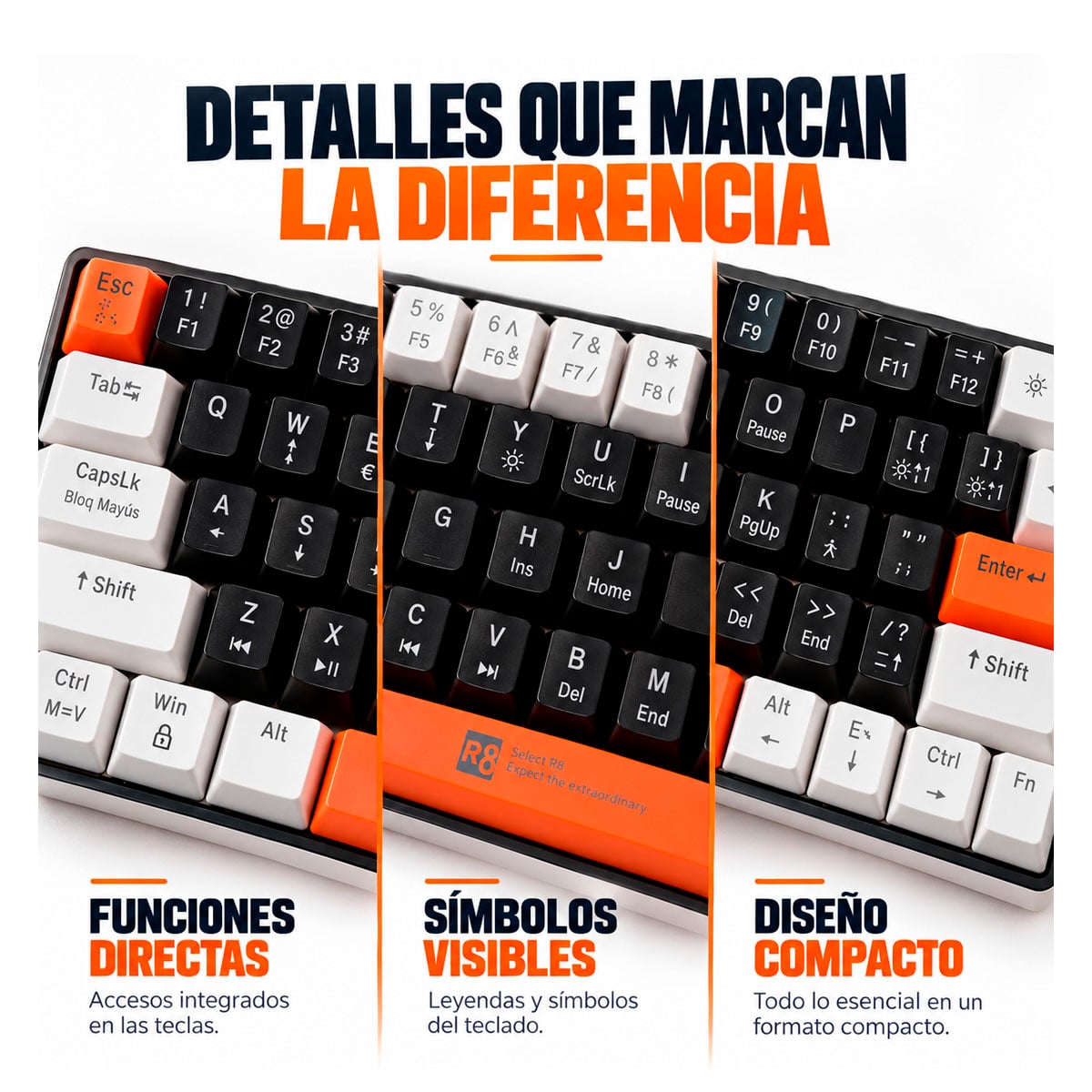 TECLADO MECÁNICO GAMER RGB 60% CONEXIÓN USB CON 17 MODOS DE LUZ - 3
