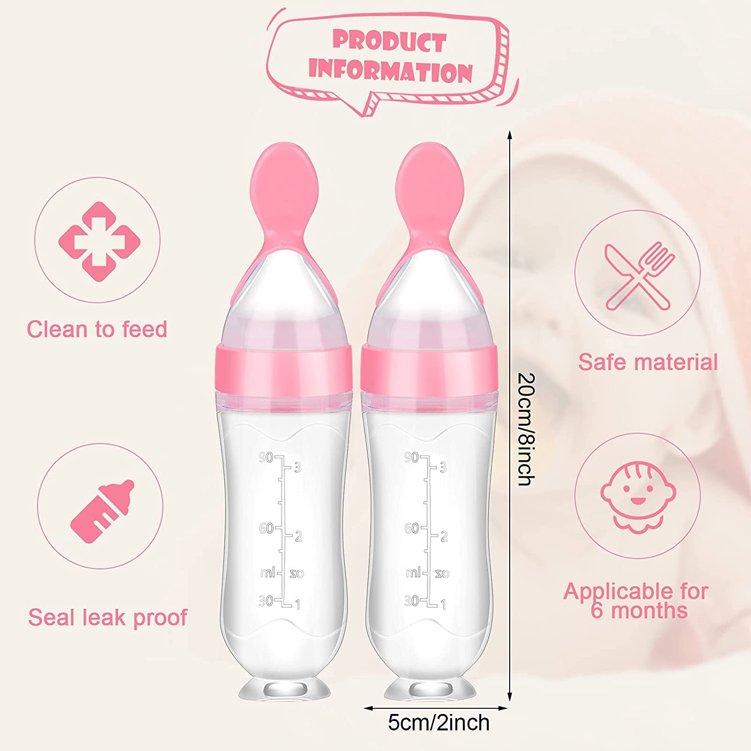 BIBERÓN CUCHARA ALIMENTADOR DE SILICONA ANTIDESLIZANTE ROSA - 4