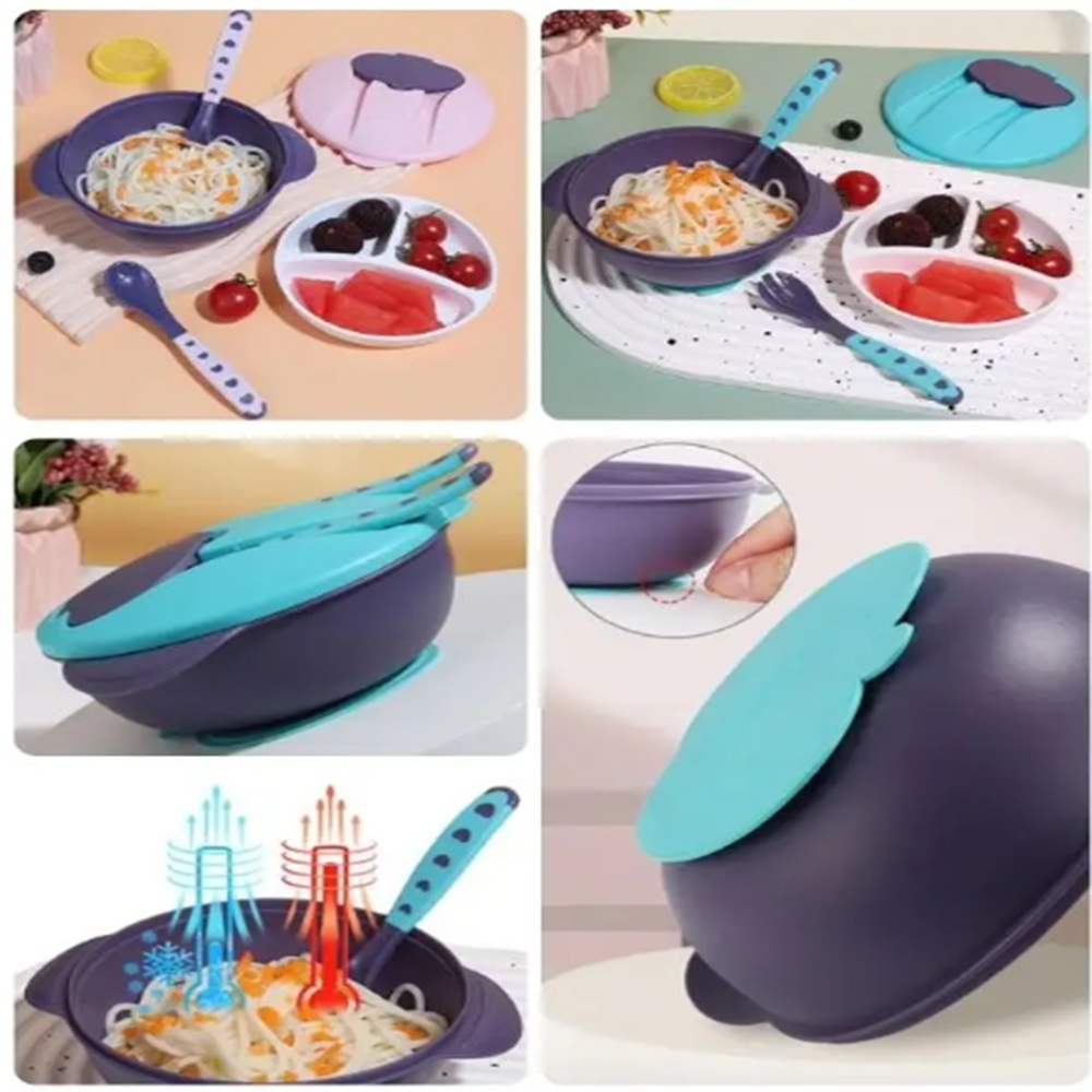 BOWL CON CUCHARA Y TENEDOR PARA BEBÉS CELESTE - 2