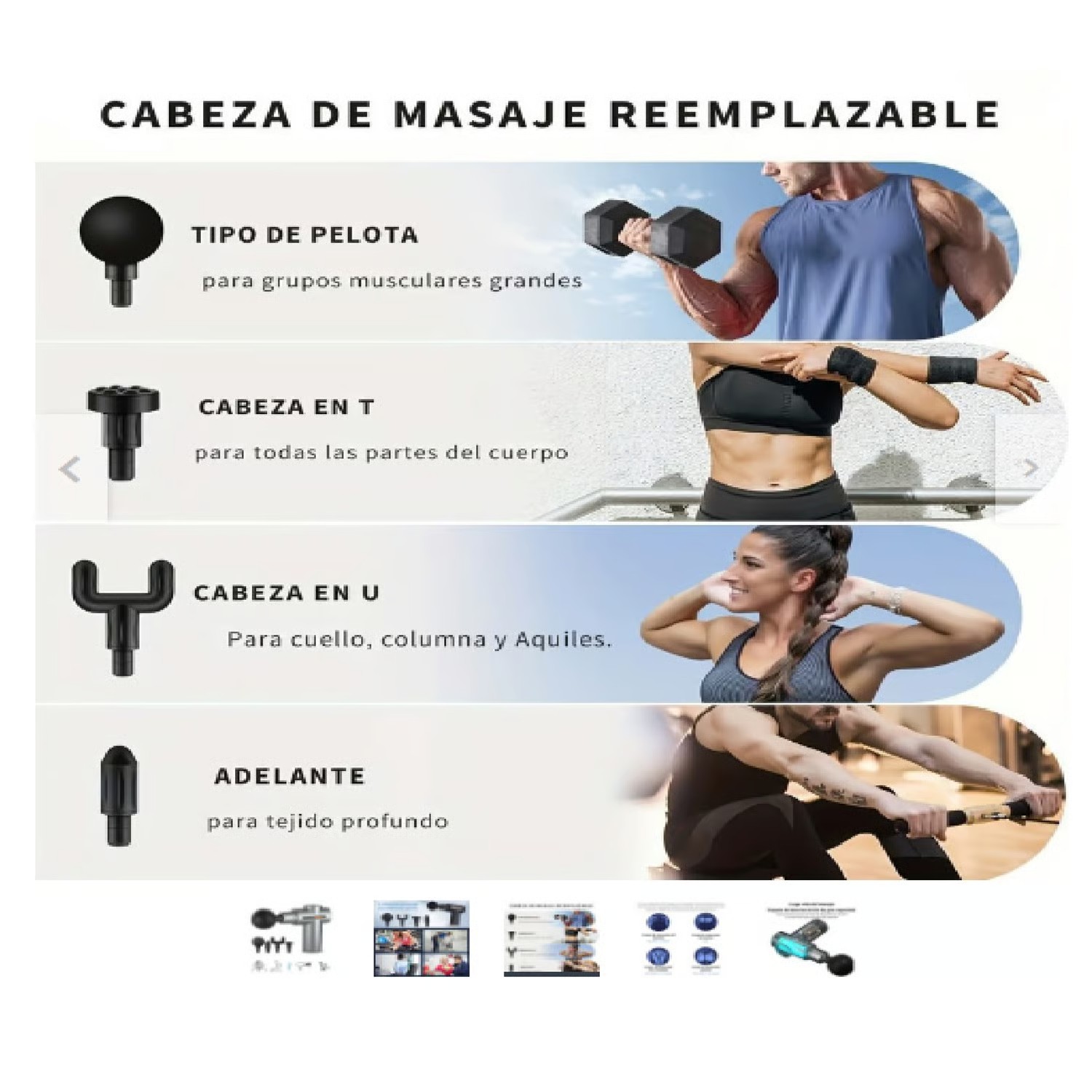 MASAJEADOR MUSCULAR PISTOLA 4 ACCESORIOS FASCIAL GUN - 3