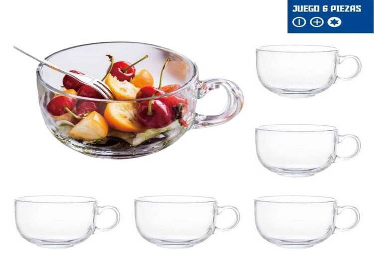 JUEGO DE 6 TAZAS CON MANGO DE VIDRIO TRANSPARENTE 440 ML SET X6 - 1