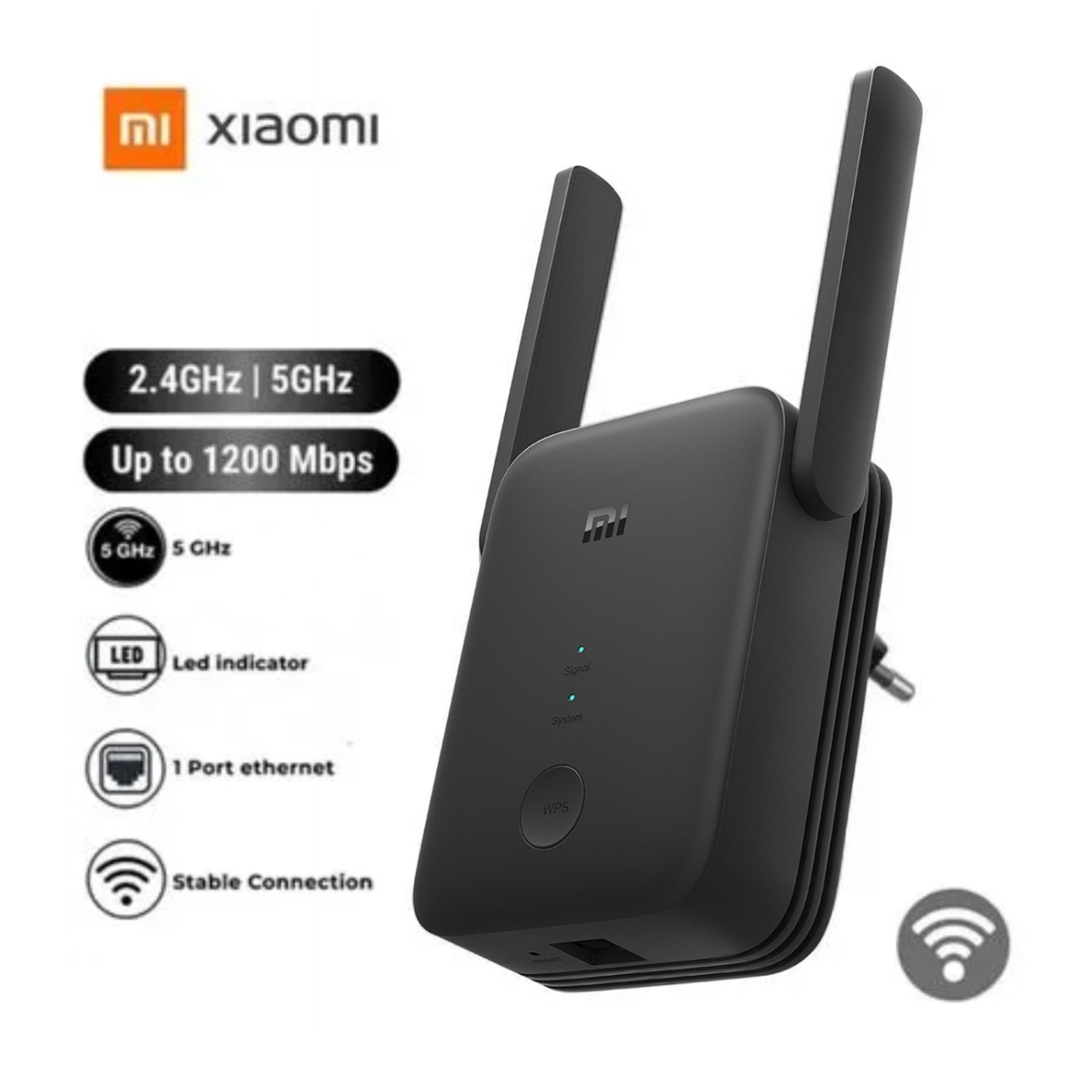 REPETIDOR WIFI XIAOMI RANGE EXTENDER AC1200 DUAL WIFI NEGRO - 1