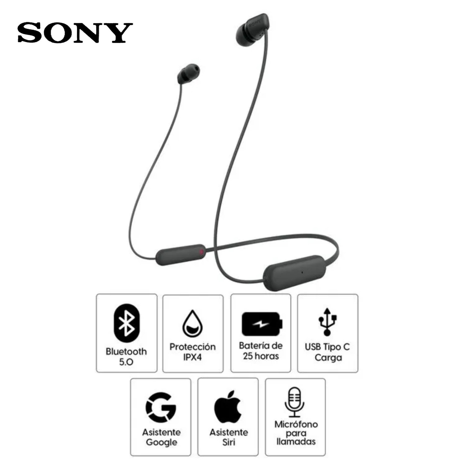 AUDÍFONOS BLUETOOTH SONY IN EAR WI-C100 IPX4 25 HORAS - NEGRO - 1