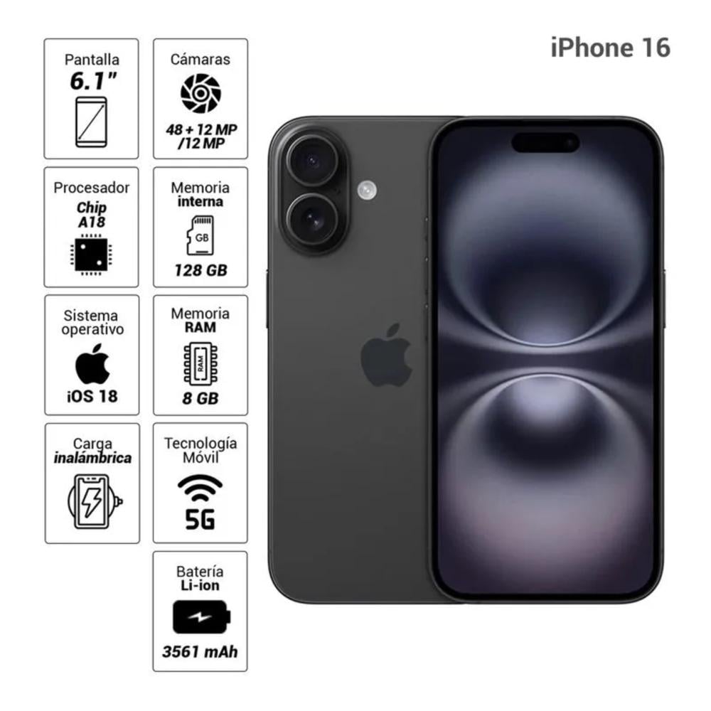 APPLE IPHONE 16 128GB CHIP FISICO - NEGRO - 3