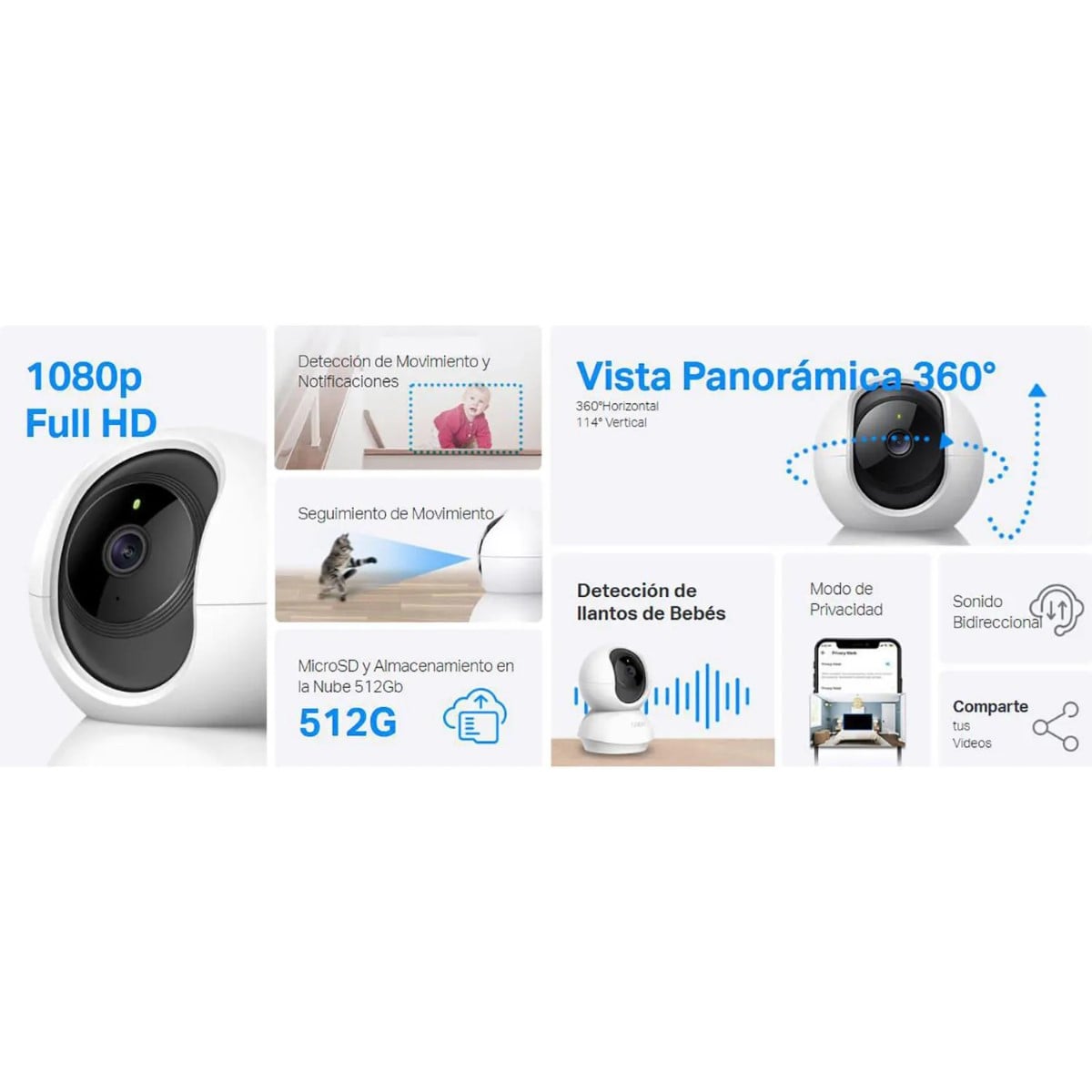 CÁMARA DE SEGURIDAD WI-FI TAPO C200 GIRATORIA 360° 1080P FULL HD BLANCO - 5