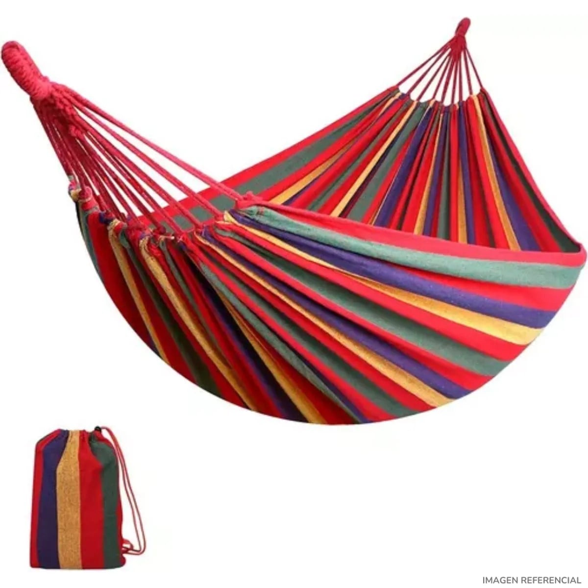 HAMACA COLGANTE PORTÁTIL CON FUNDA MULTICOLOR - 1