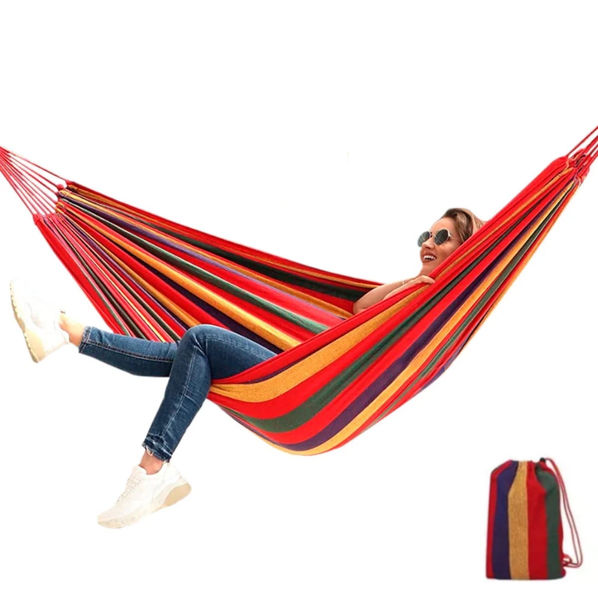 HAMACA COLGANTE PORTÁTIL CON FUNDA MULTICOLOR - 2