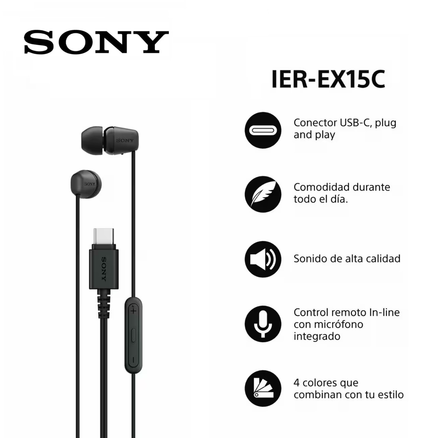 AUDÍFONOS IN EAR SONY IER-EX15C MICRÓFONO CONECTIVIDAD USB-C NEGRO - 2
