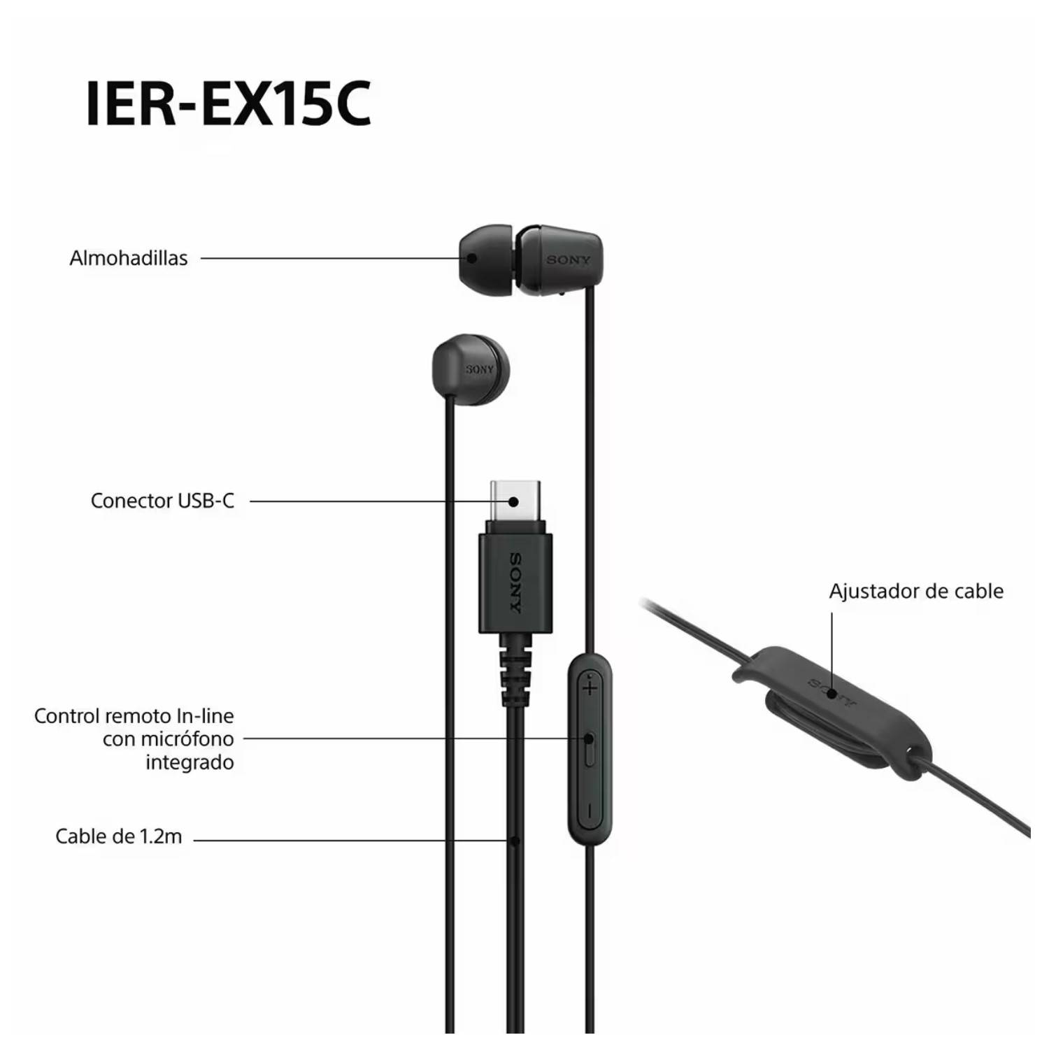 AUDÍFONOS IN EAR SONY IER-EX15C MICRÓFONO CONECTIVIDAD USB-C NEGRO - 3