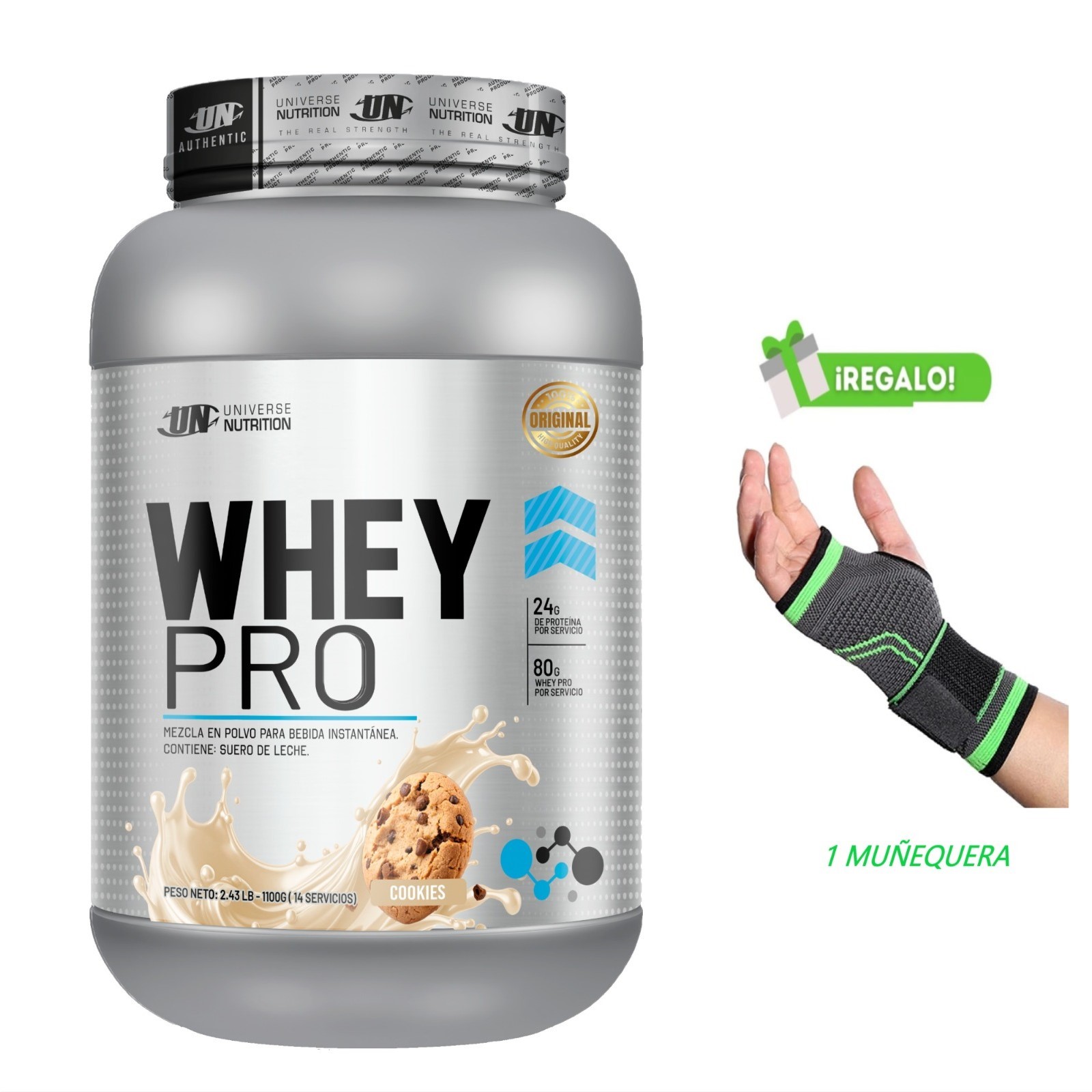 PROTEÍNA WHEY PRO 1.1 KG COOKIES Y MUÑEQUERA - 1